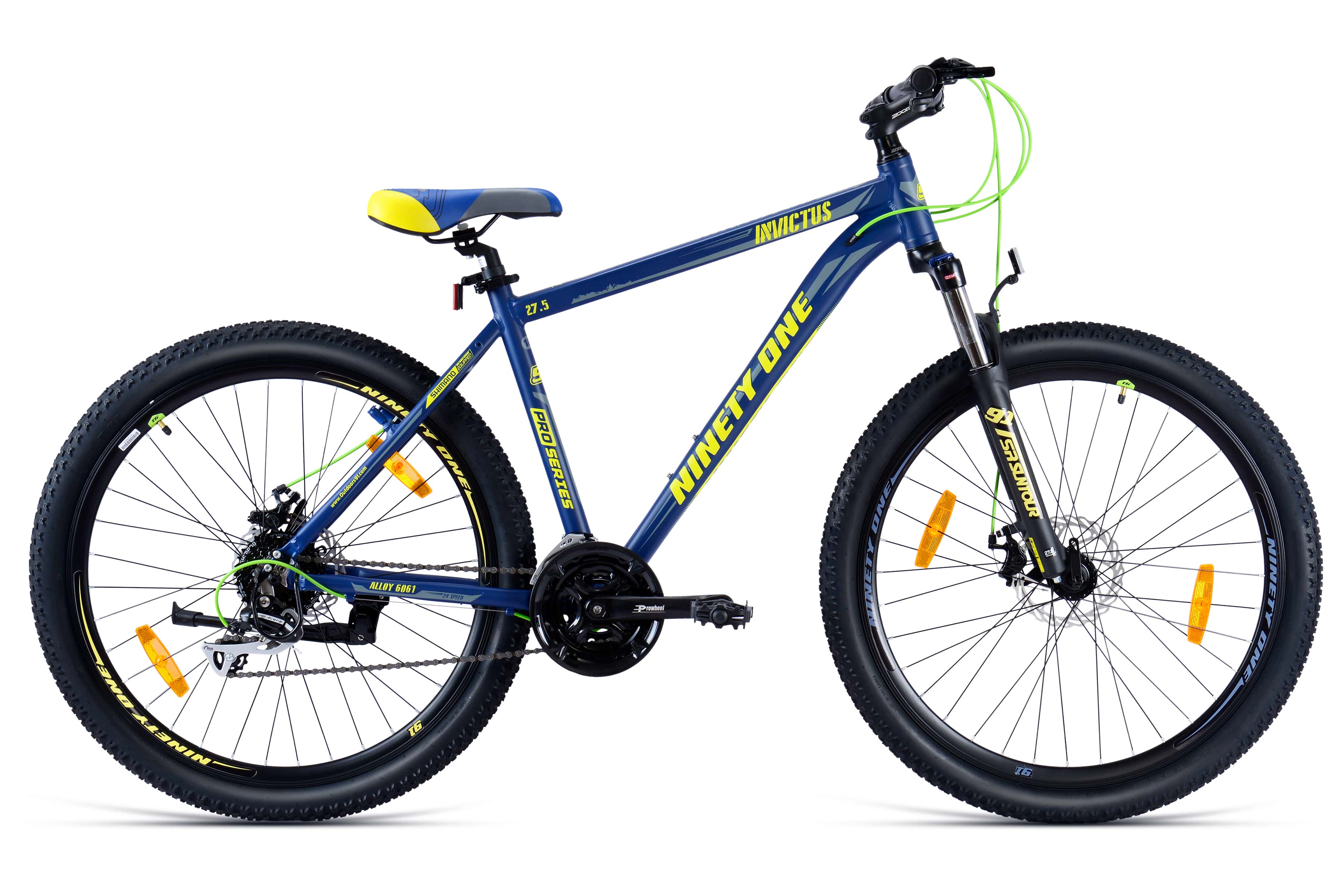 Top Selling Mountain Bikes - Invictus 27 5T Blue Yellow at Rs. 26999 by Ninety One Cycle