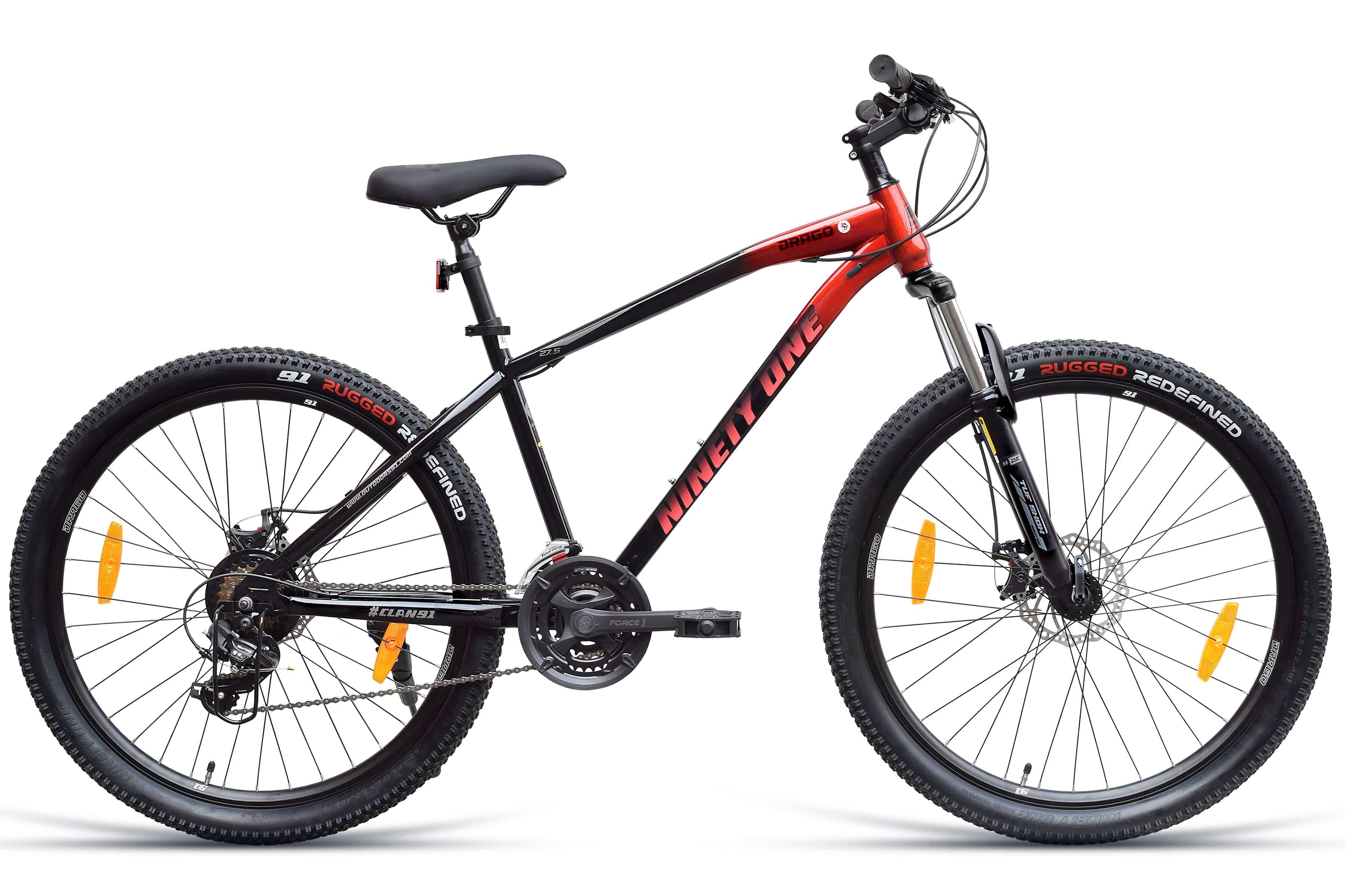 Top Selling Mountain Bikes - Drago 27 5T MultiSpeed Black Red at Rs. 18599 by Ninety One Cycle