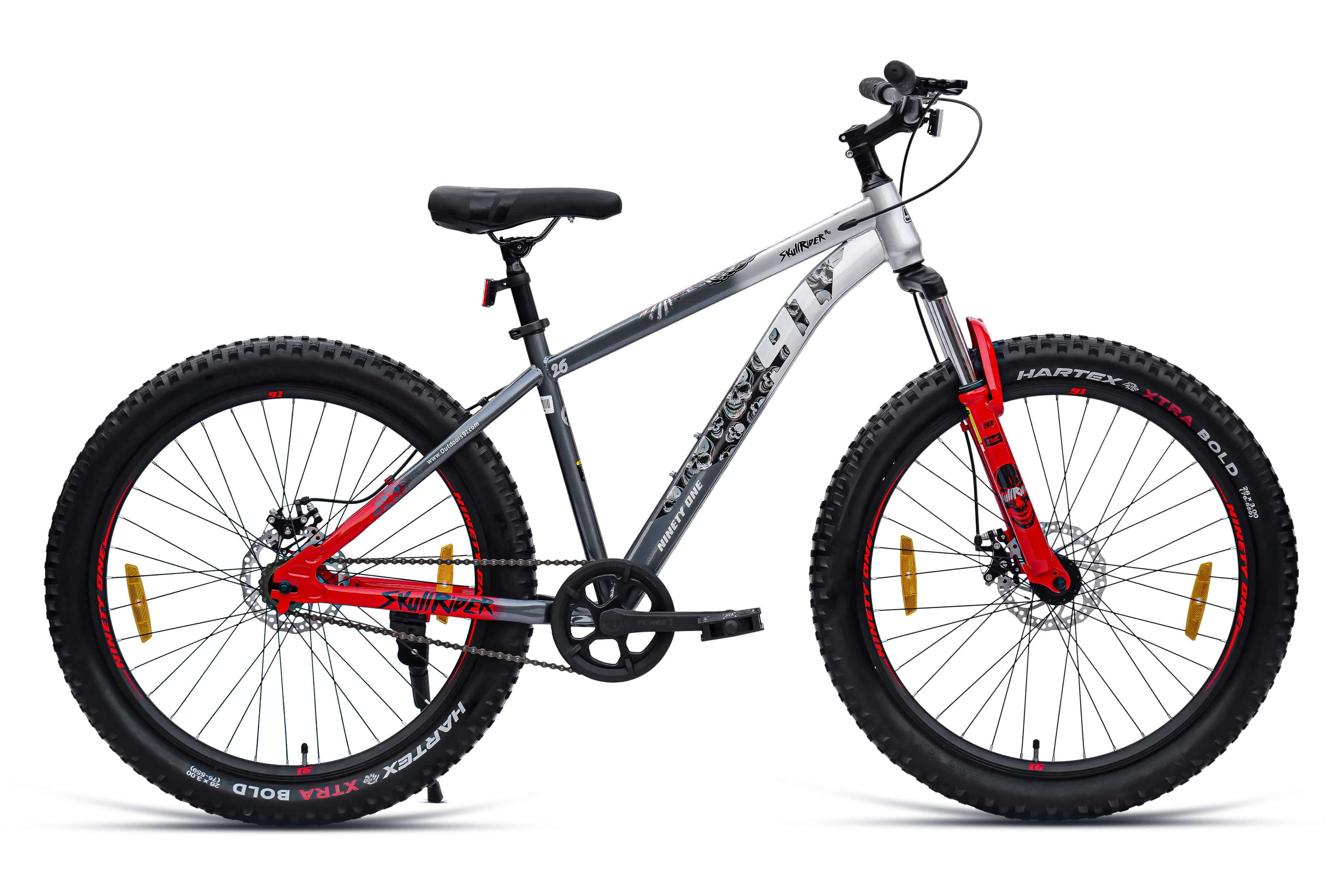 Top Selling Fat Tire Bikes - SkullRider Pro 26T Grey Silver Red at Rs. 14749 by Ninety One Cycle